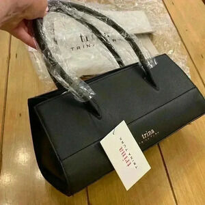 Trina‎ Turk Women Black Satchel Crossbody Strap Faux Leather Gold Hardware NEW